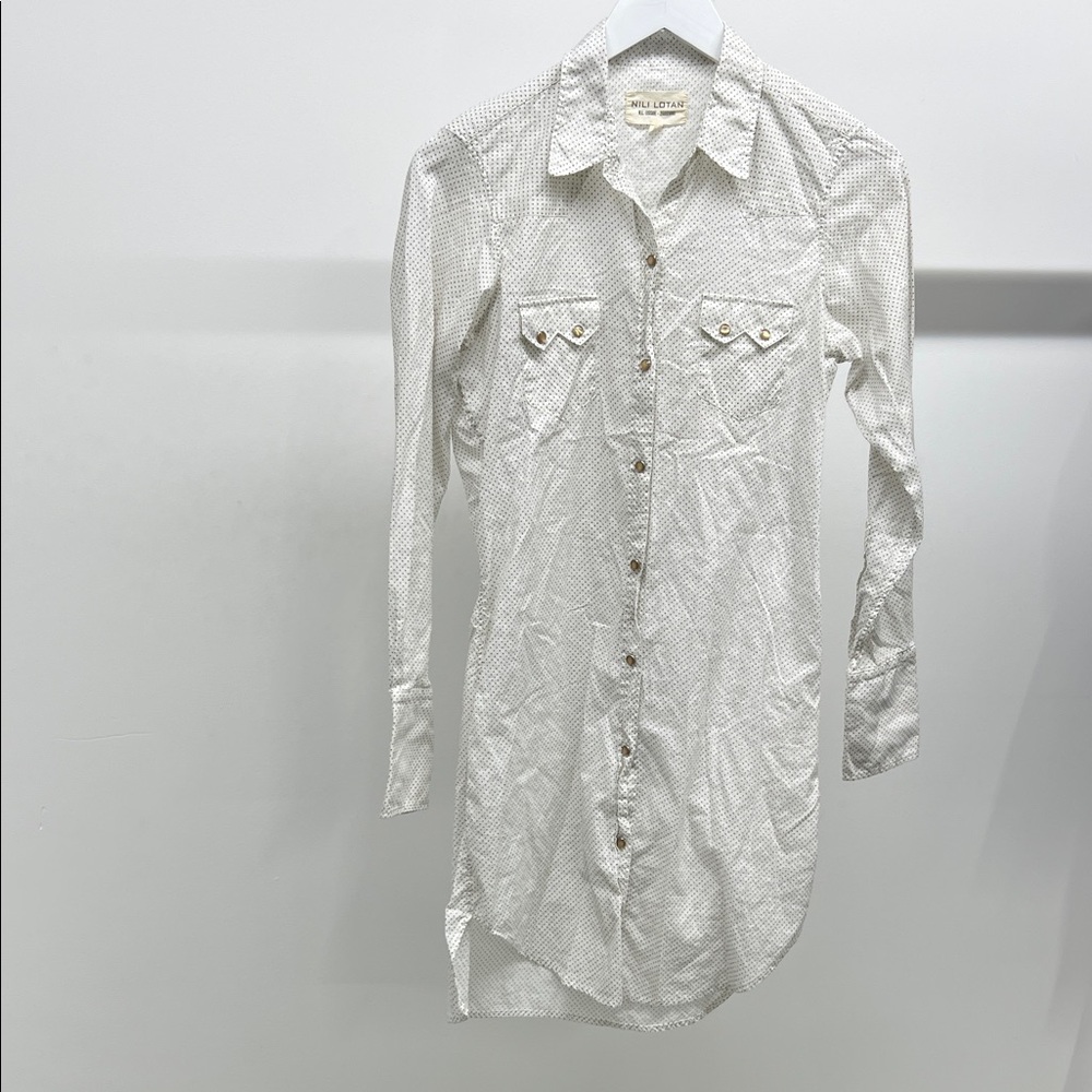 Nili Lotan White Polka Dot Long Sleeve Dress